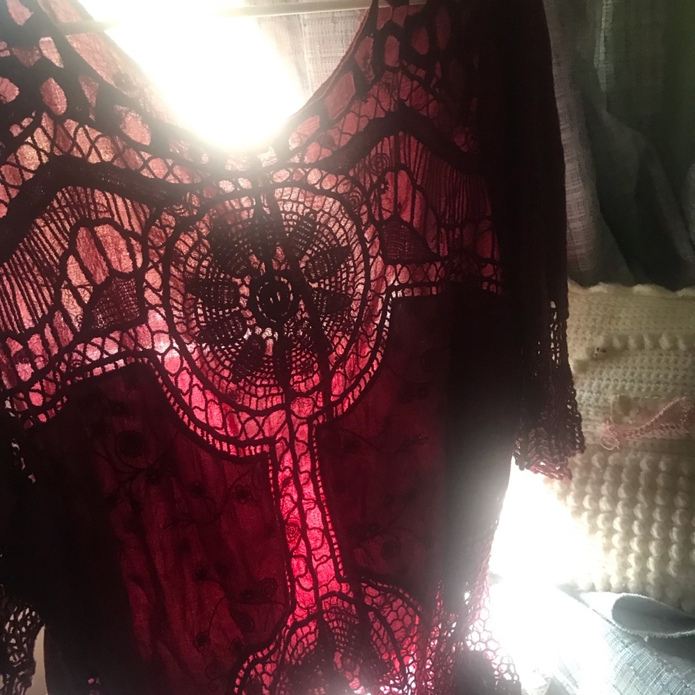 Lane Bryant top crocheted  look burgundy color size 18